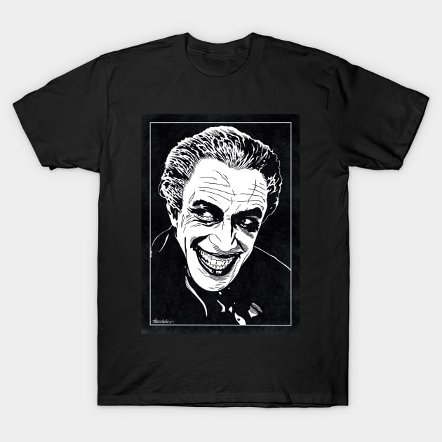 THE MAN WHO LAUGHS (Black and White) T-Shirt by Famous Weirdos
